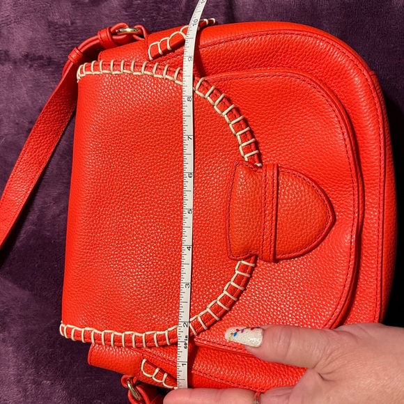 Talbots orange pebbled leather crossbody with white leather stitching trim - Picture 11 of 14